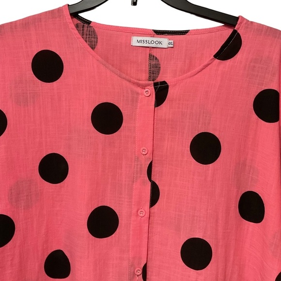 Miss Look Linen Watermelon & Black Boxy Long Shirt/Duster Plus Size 4XL Relaxed - Picture 9 of 10